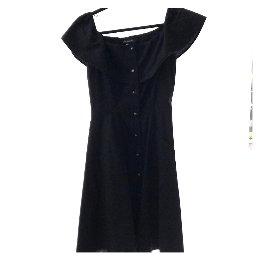 Off the shoulder black button down dress